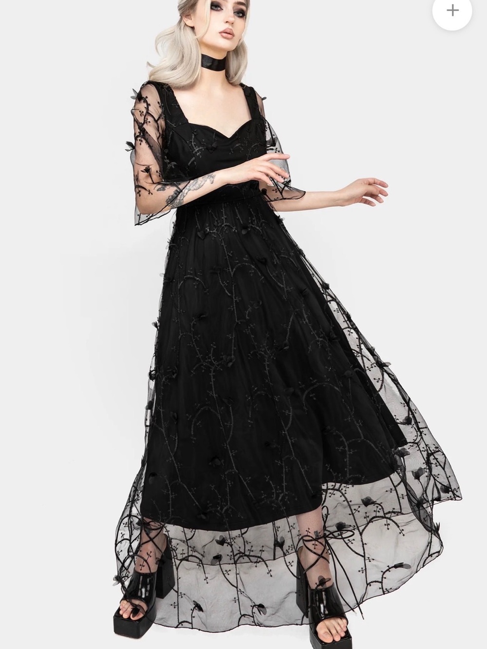 Disturbia Black Embroidered Mesh Maxi Dress